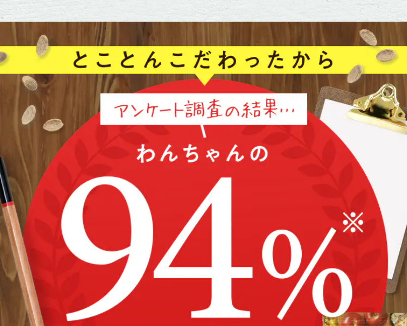 わんちゃんの94%の食いつきが改善1